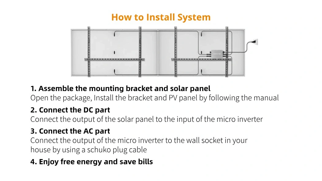 Home Solar Power Solution with Photovoltaic Panel Micro Inverter 800W Roof Balcony Mounted System