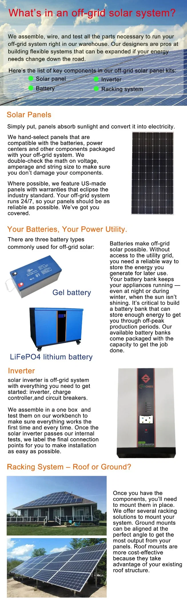 6kw Solar Energy System with Lithium Battery for Home Use