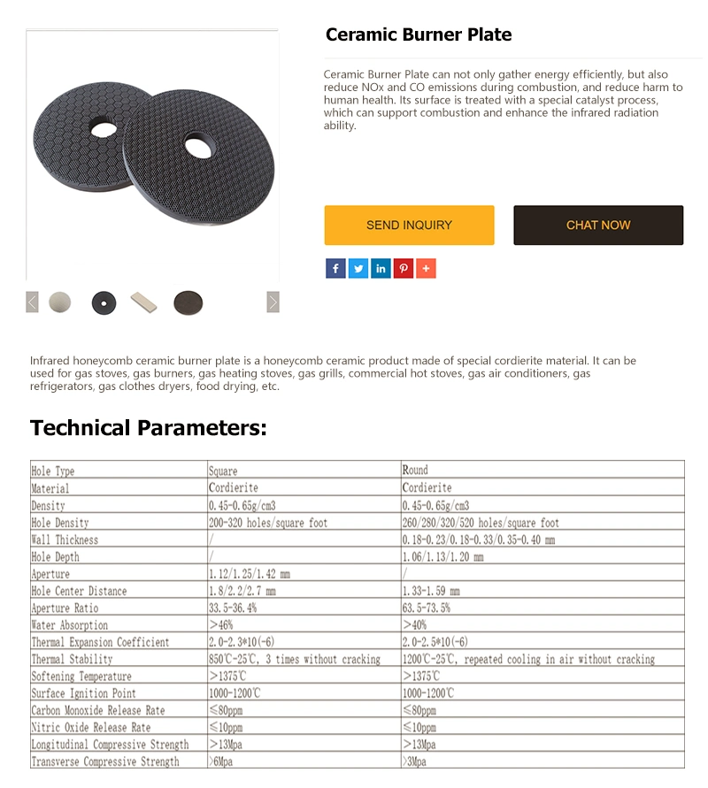 Infrared Plate Suppliers Gas Energy Ceramic Energy-Saving Panel Tiles Heater Parts