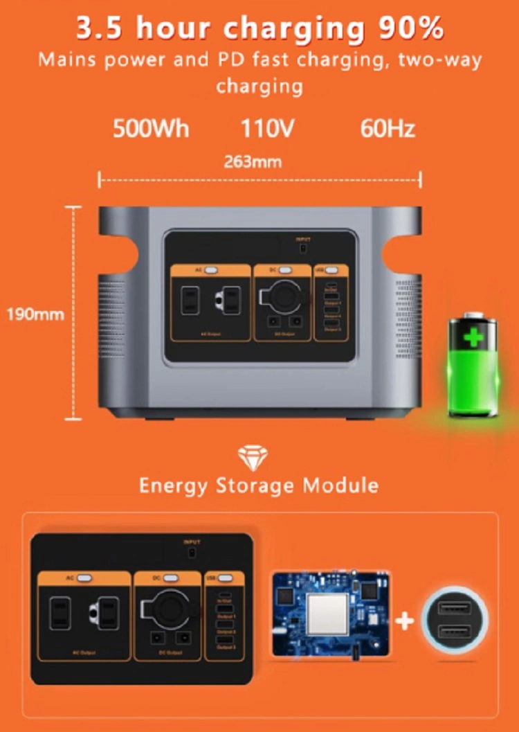500W Portable Solar Generator with Type-C USB DC AC Output