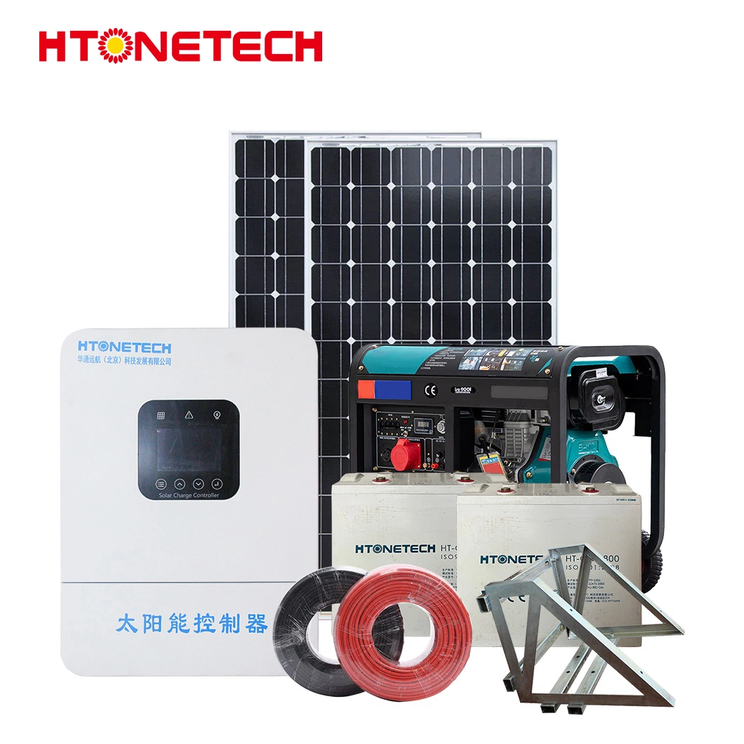 Htonetech Complete Solar Power System off Grid China 30kwh 40kwh 50kwh 91kwh Solar Panels 300W Monocrystalline Silicon 30A Diesel Generator 20 Kwh Solar System