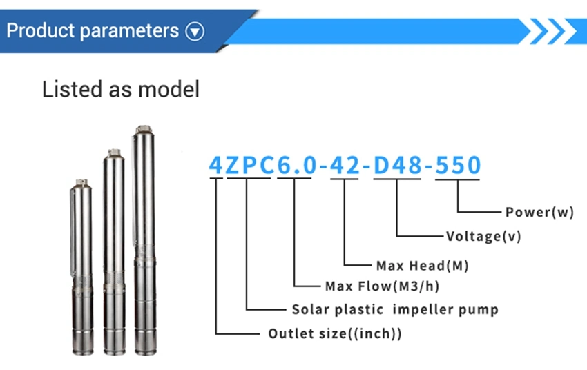 DC Water Pump Stainless Steel Solar Pump Plastic Impeller Solar Borehole Pump 1.5 Kw 2 HP