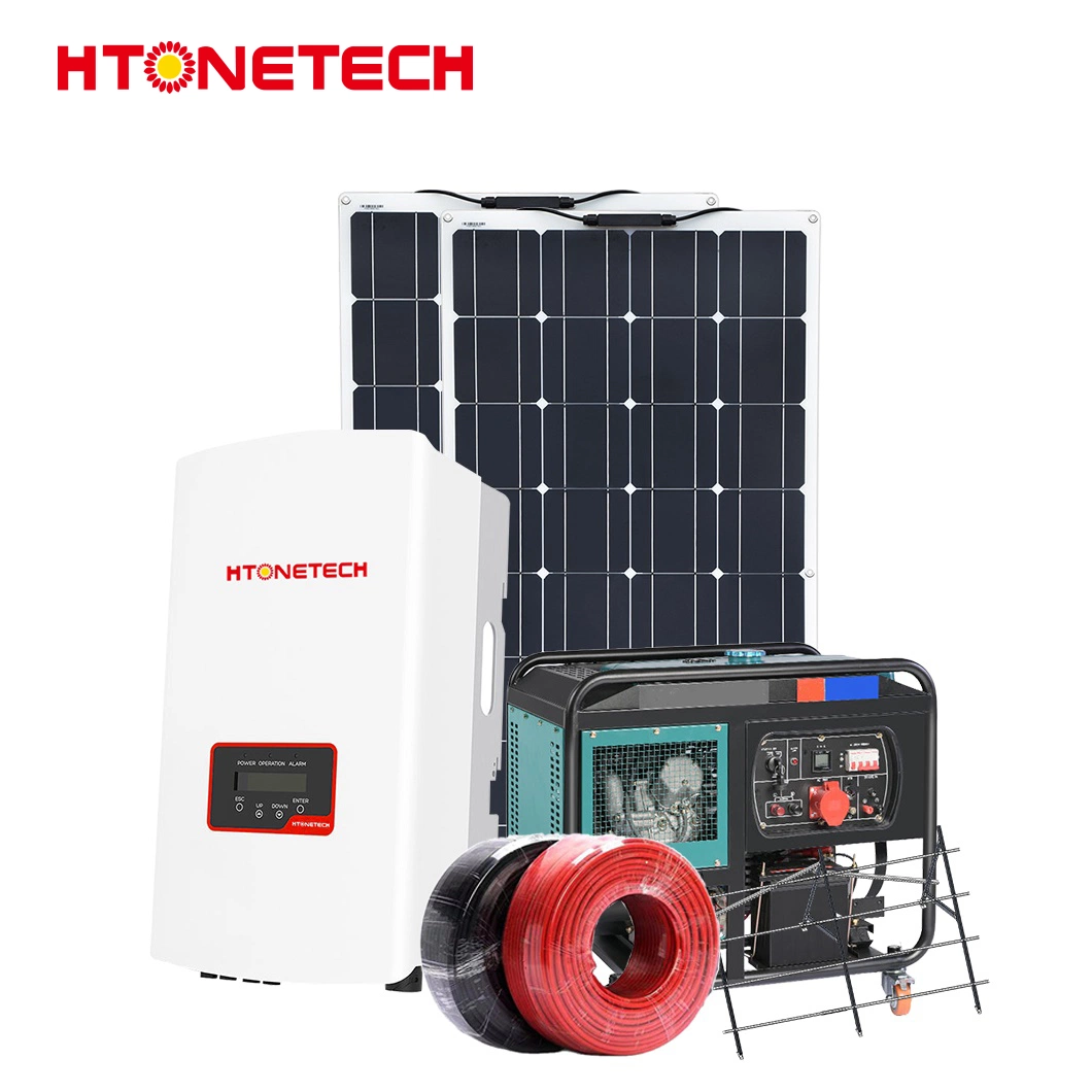 Htonetech PV Monocrystalline Solar Module Factory Solar Power Inverter off Grid China 3kv Solar Power System with Diesel Generators 50kw