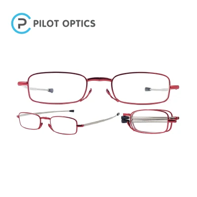 Pilot Optics Wholesale Metal Square Mini Folding Foldaway Reading Glasses with Case