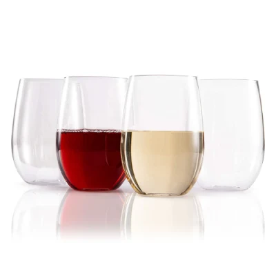 Transparent 16 Oz Recycleble Plastic Cups Wine Alcohol Drinking Cups Unbreakable Stemless Wine Glasses with Logo