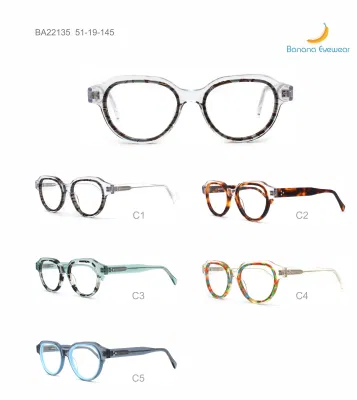 Unisex Round Vintage Lamination Acetate Eyeglasses Frames