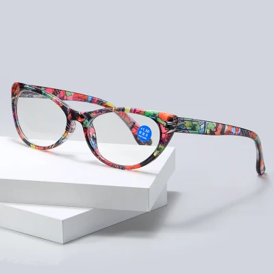 Ready to Ship Fashionable Comfortable Cat Eye Floral Frame Anti Blue Light Eyewear Women Colorful Reading Glasses