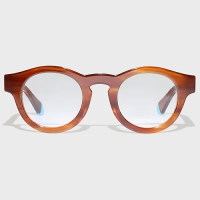 Yeetian Unique Brown Havana Circle Acetate Optical Prescription Glasses with Color Blocking Tails