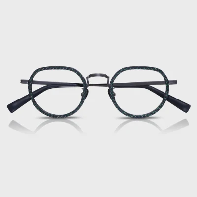 Yeetian High Premium Circular Titanium Plain Black Green Line Carbon Fiber Glasses Frame