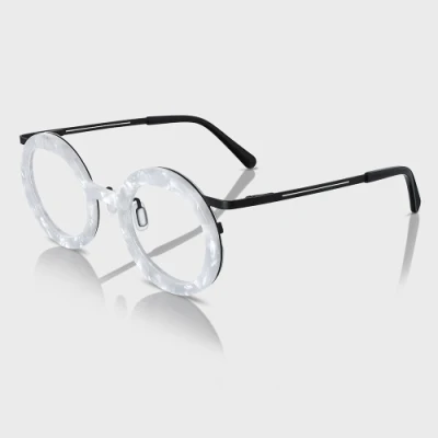 Yeetian Marble Acetate Black Metal Classic Circular Designer Optical Eyeglasses Frames