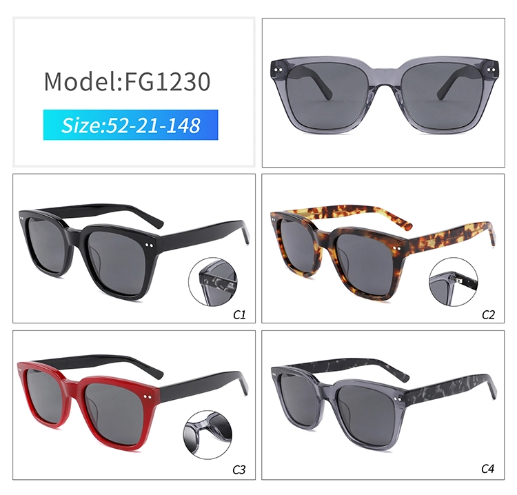 Branded Square Sun Glasses OEM Tac Polarized Nylon Lens High Premium Cellulose Acetate Sunglasses