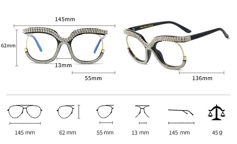 Women Mens Newest Wholesale Metal Anti Blue Light Glasses Rhinestone Computer Metal Frame Reading Glasses
