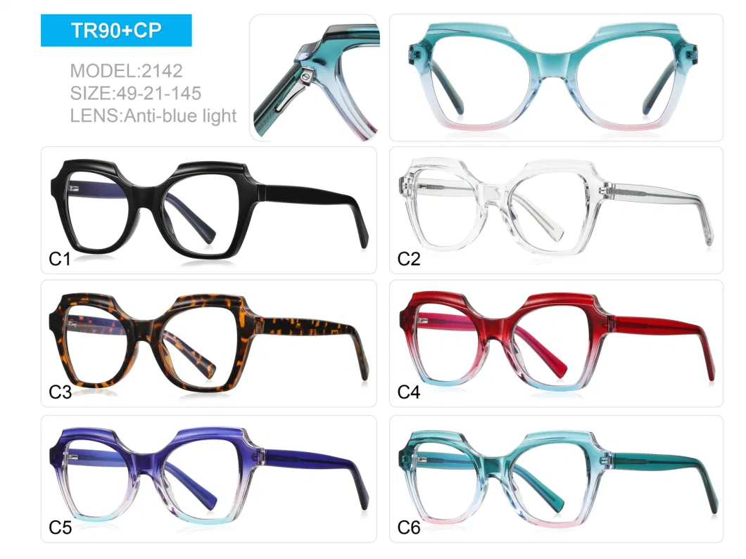 Fashion Designed Tr90 Spectacles Cp Eye Glasses for Men Women Optical Frame