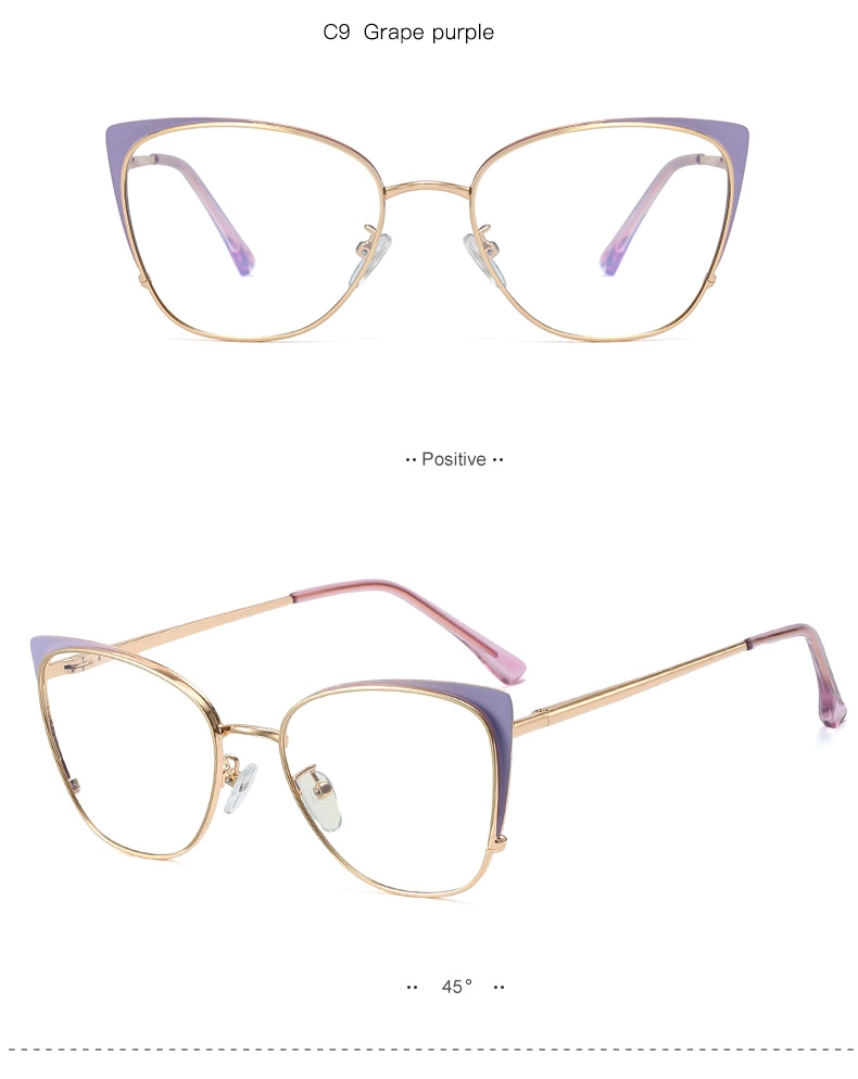 Fashion Metal Spring Leg Box Anti-Blue Light Cat-Eye Glasses