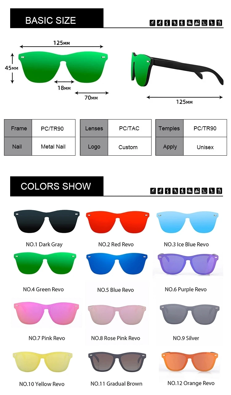 Custom Fashion 100 UV Protection Sun Glasses Polarized PC Frame Mens Branded Sunglasses