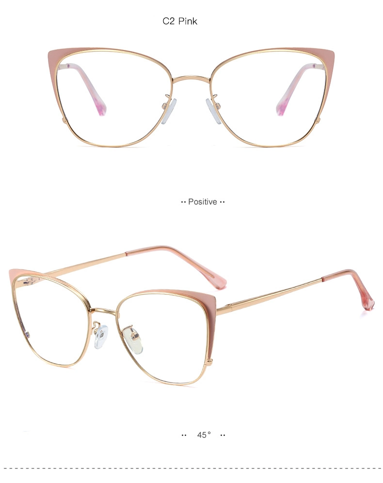 Fashion Metal Spring Leg Box Anti-Blue Light Cat-Eye Glasses