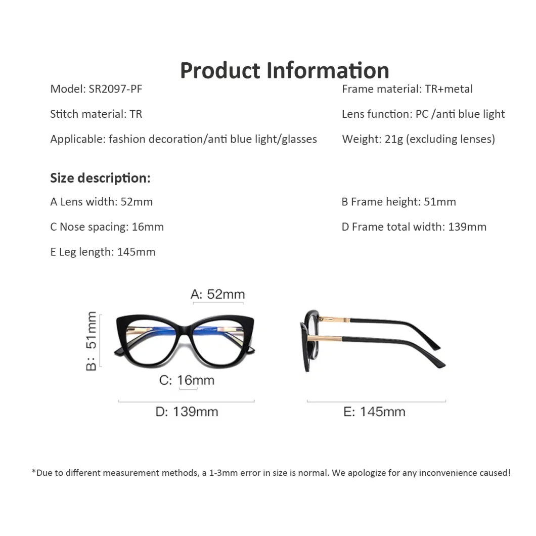 New Fashion Style Plain Spectacles Famous Designer Optical Eyeglasses Retro Women Cat Eye Anti Blue Light Eyewear Glasses