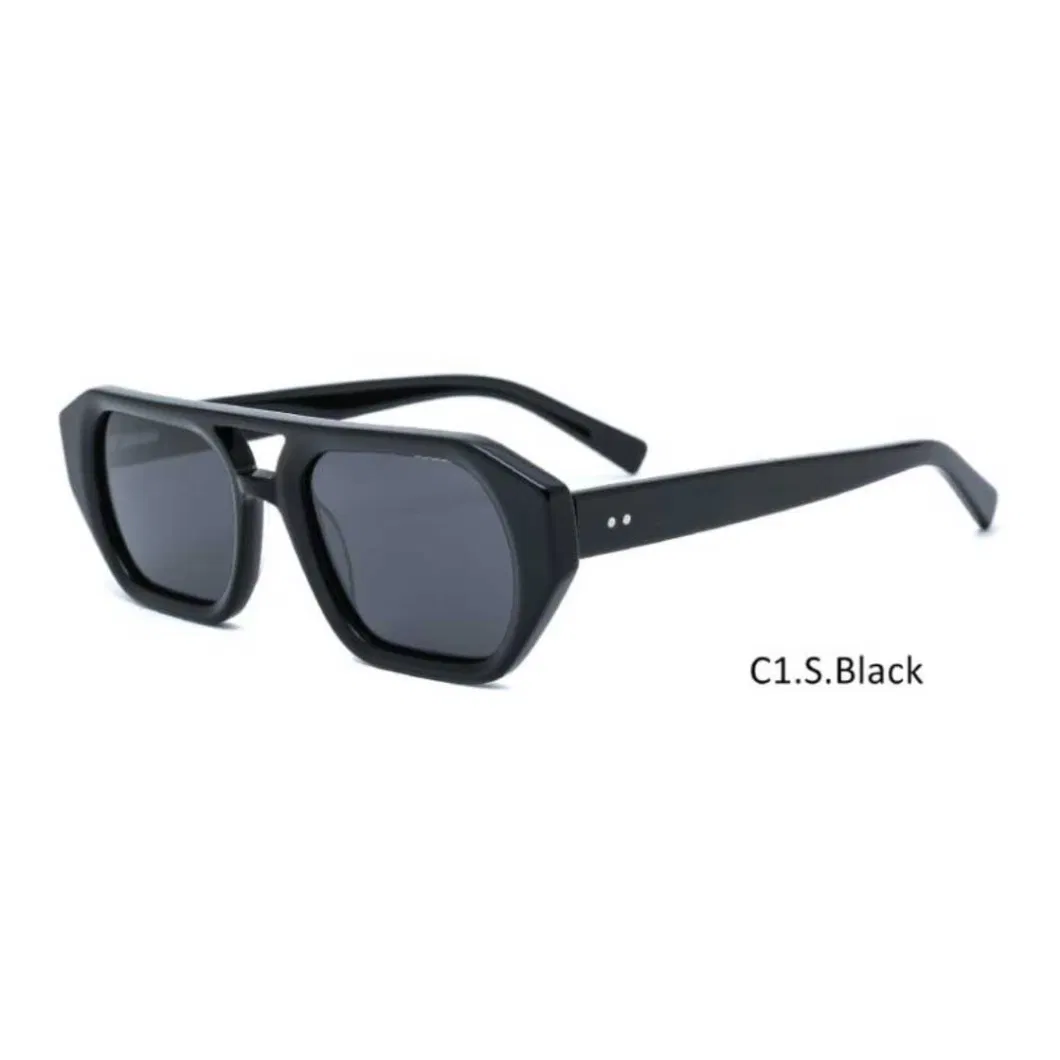 Acetate Geometric Shades Polarized Double Bridge Fashion UV400 Block Sunglasses