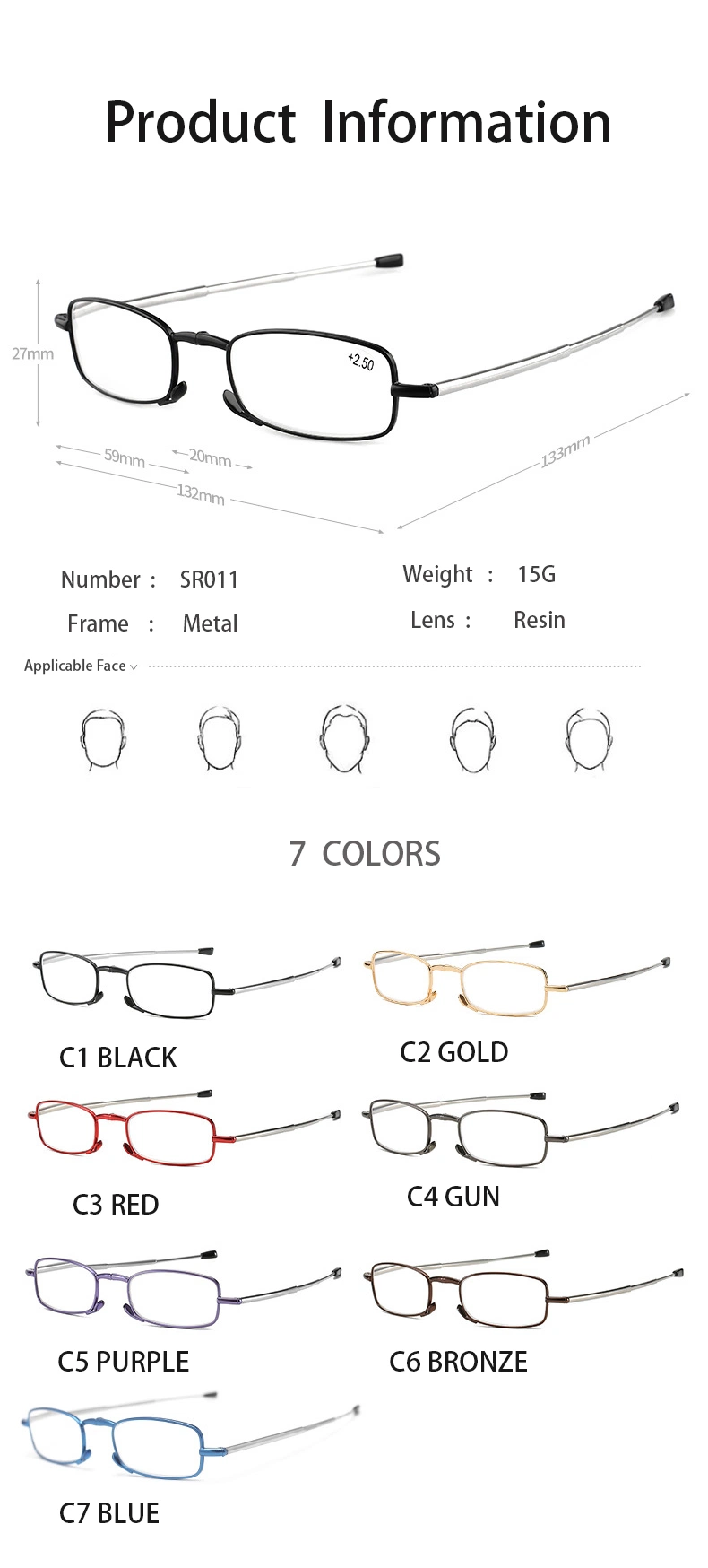 2023 Hot Selling Metal Frame Glasses Unisex Custom Logo High Quaility Anti-Blue Light Reading Degrees Folding Glasses