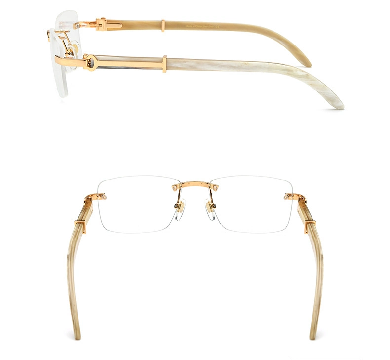 High Quality Fashion Frameless Plain Eyeglasses Optical Eyewear Custom Blue Light Blocking Reading Ox Horn Frames Unisex Glasses