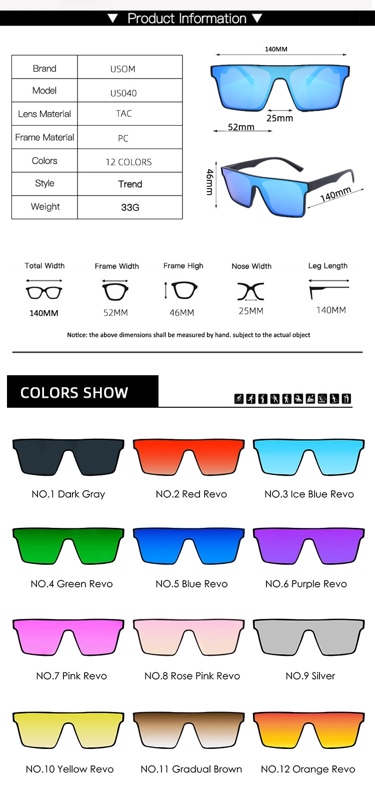 New Black Square Shades Sun Glasses Women Fashion Retro Mirror Polarized Sunglasses Men