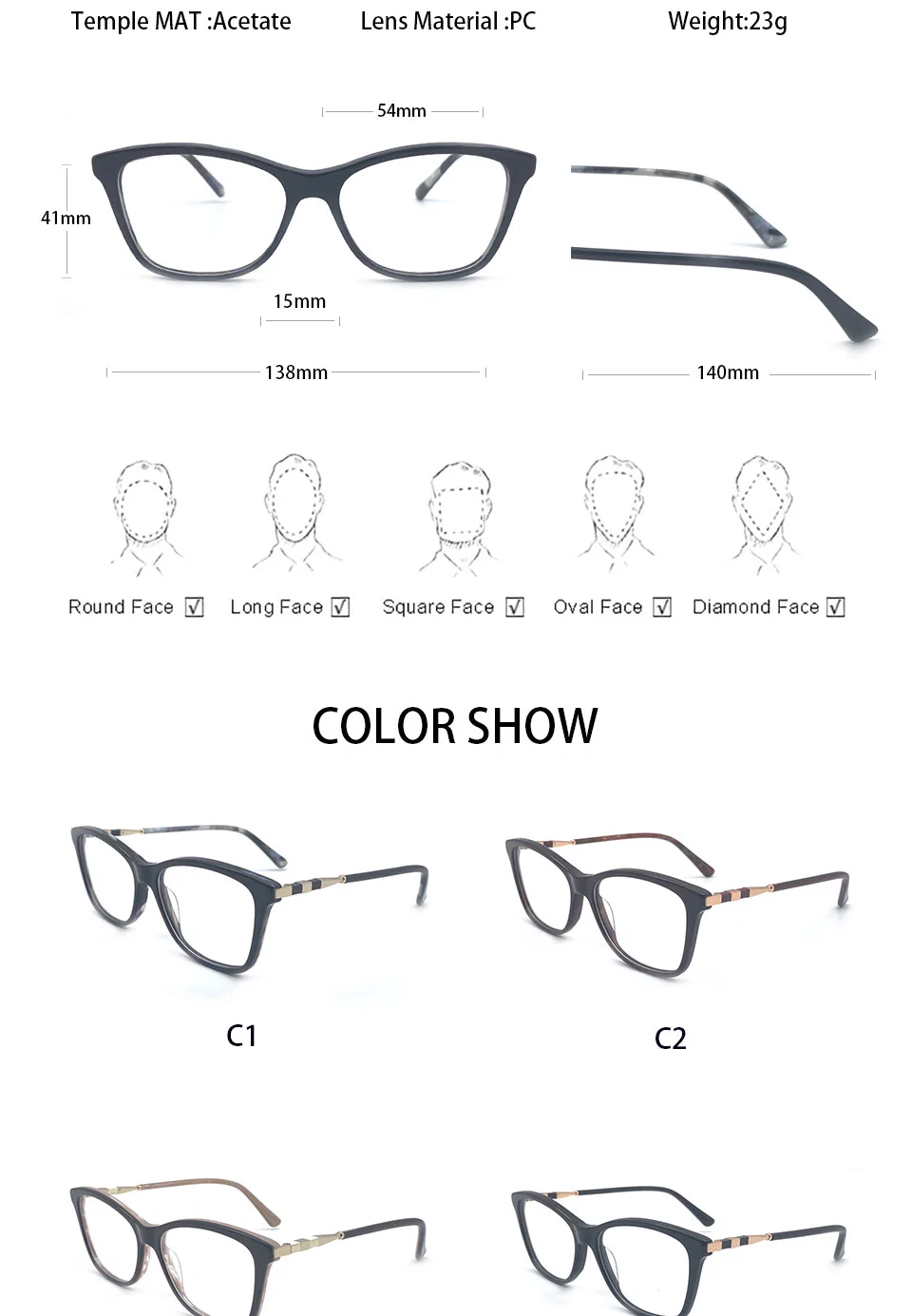 Wenzhou Factory Plastic Frame Acetate Acetate Frame Optical Glasses