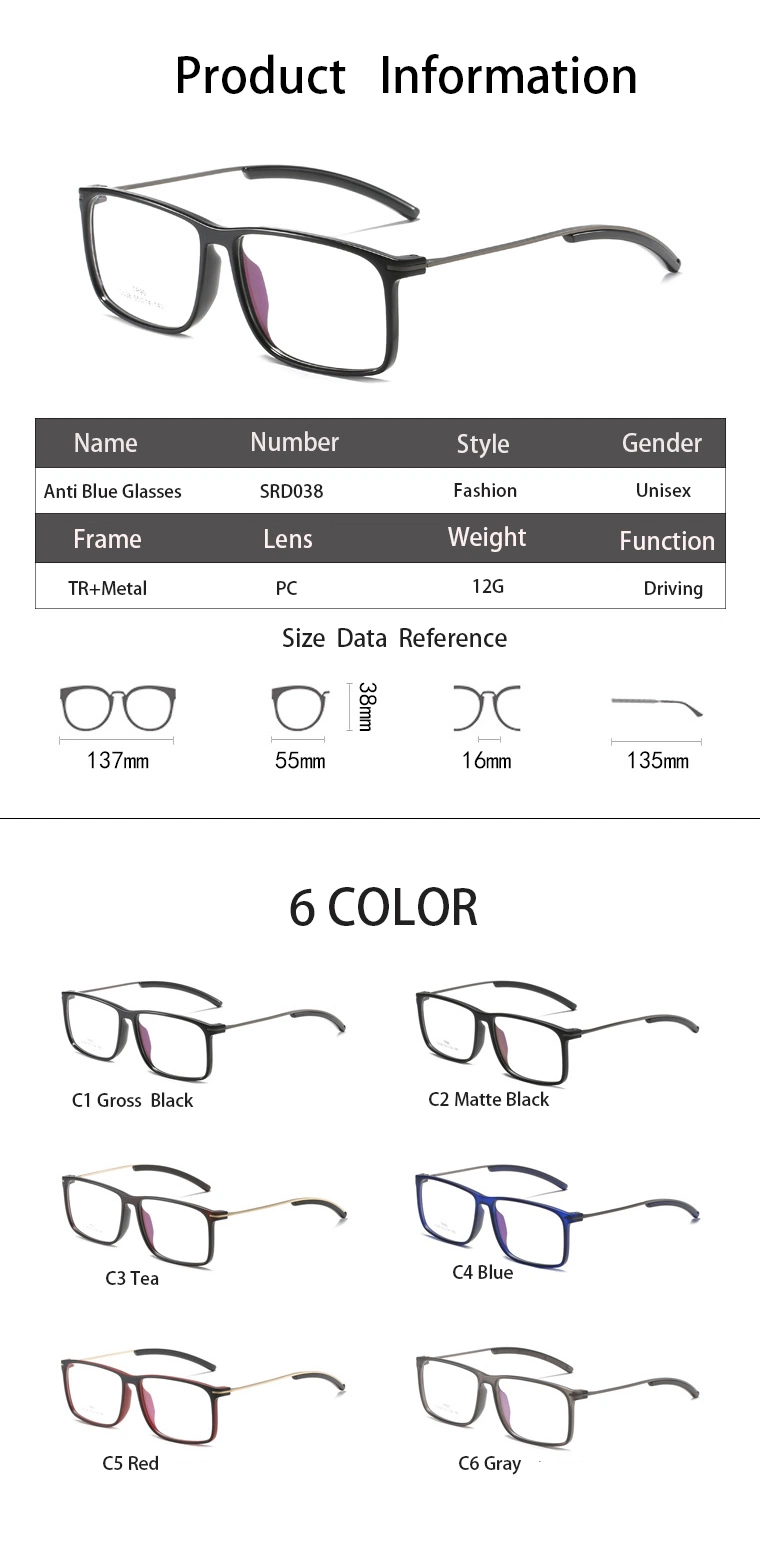 Factory Direct Sale Tr90 Luxury Classic Frame Glasses Ladies Glasses Blue Light Blocking Frame Eye Glasses Frame Women and Man 2023 Wholesale