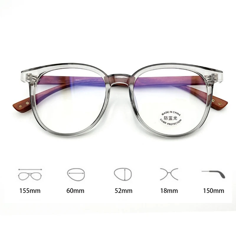 Vintage Tr90 Anti-Blue Light Eyeglasses Women Computer Goggles Optical Spectacle Eyewear Korean Fashion Wood Leg Plain Glasses