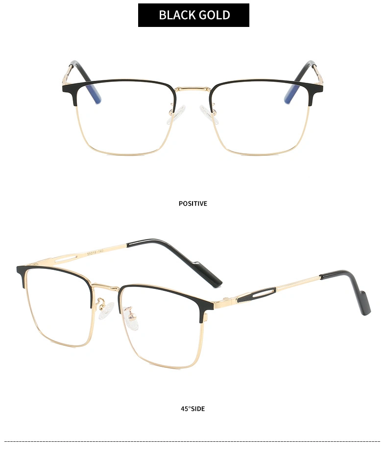 New Luxury Brand Resin Nose Pad Two Colors Metal Frame Spectacles Mens Rectangle Anti Blue Light Lens Reading Glasses