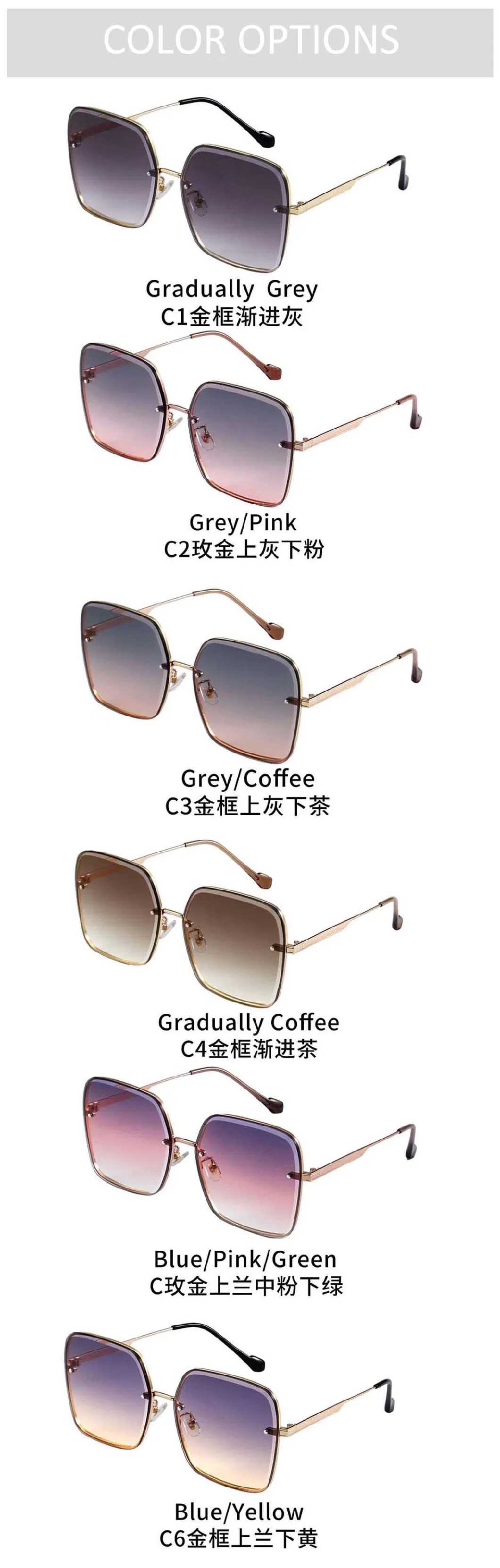 Gd Big Square Fashion Colorful Rimless Sunglasses Metal Sun Glasses UV400 Anti-UV Mirror Eyeglasses