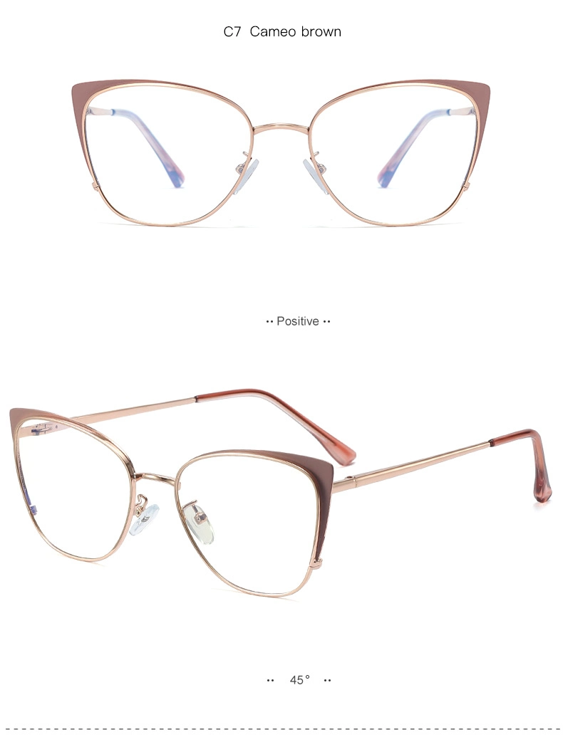 Fashion Metal Spring Leg Box Anti-Blue Light Cat-Eye Glasses