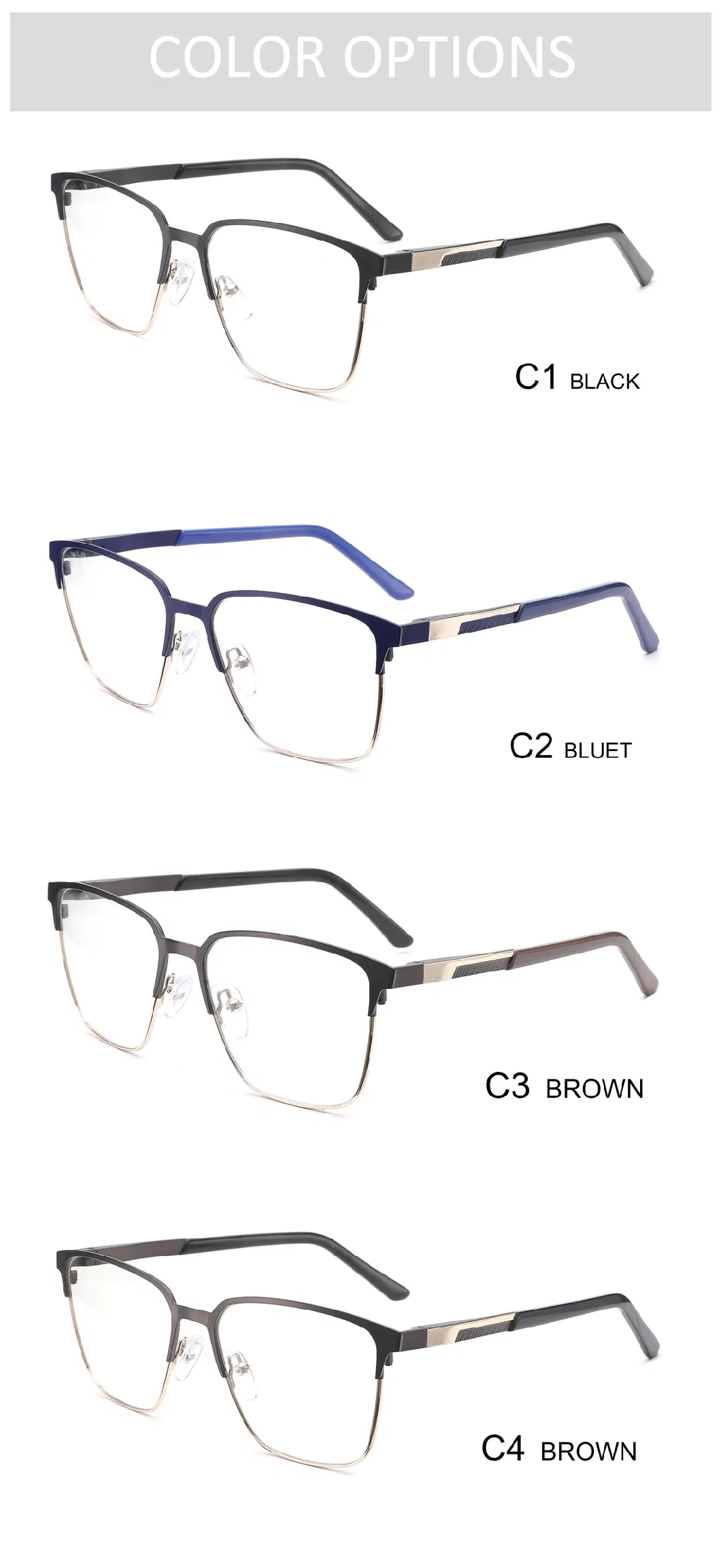 Metal Square Frames Eyeglasses Anti Blue Light Glasses for Men