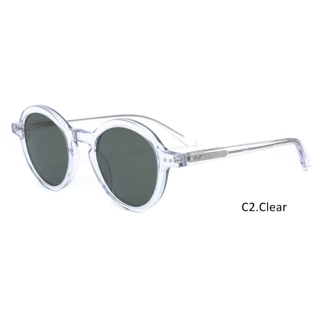 Round Shape Acetate Slim Frame Retro Classical Polarized Shades UV400 Sunglasses