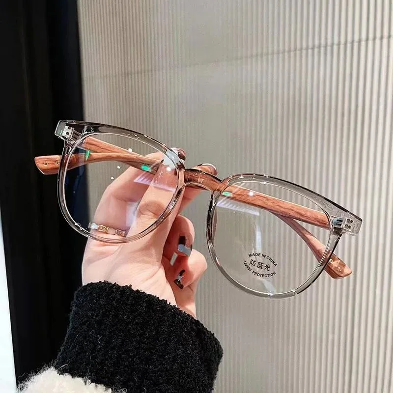 Vintage Tr90 Anti-Blue Light Eyeglasses Women Computer Goggles Optical Spectacle Eyewear Korean Fashion Wood Leg Plain Glasses