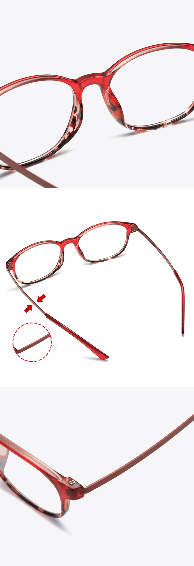 New Arrival Factory Supplier Fashion Classic Design Comfortable Red Square Frame Women Colorful Reading Glasses