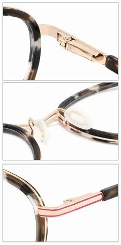 Double Bridge Round Shape Lady Metal and Acetate Material Optical Glass
