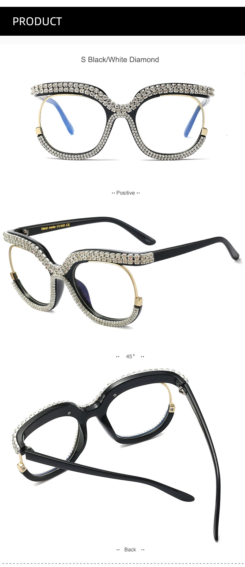 Women Mens Newest Wholesale Metal Anti Blue Light Glasses Rhinestone Computer Metal Frame Reading Glasses