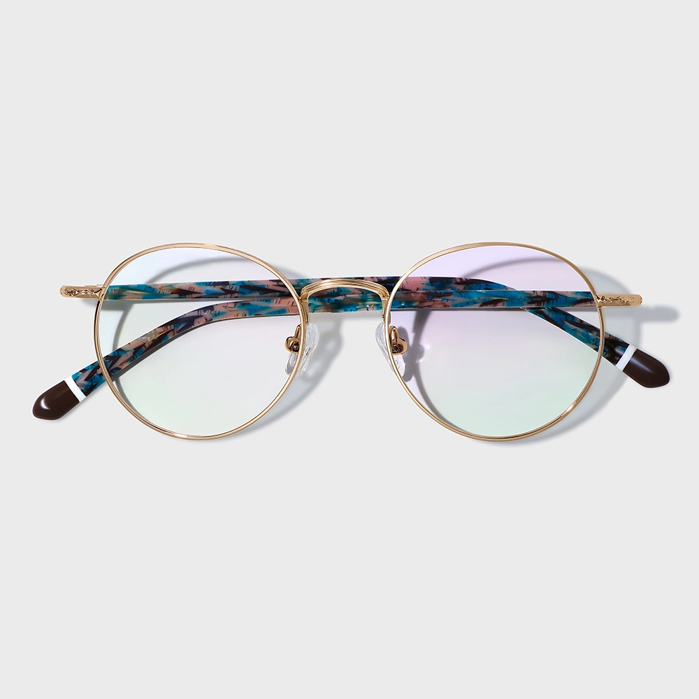 Yeetian Classic Plaid Grain Acetate Temple Eyewear Custom Designer Circle Metal Eyeglasses