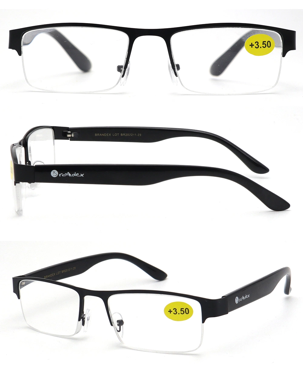 High Quality Half Frame Metal Square Frames Spring Hinge Magnifying Reading Glasses for Men
