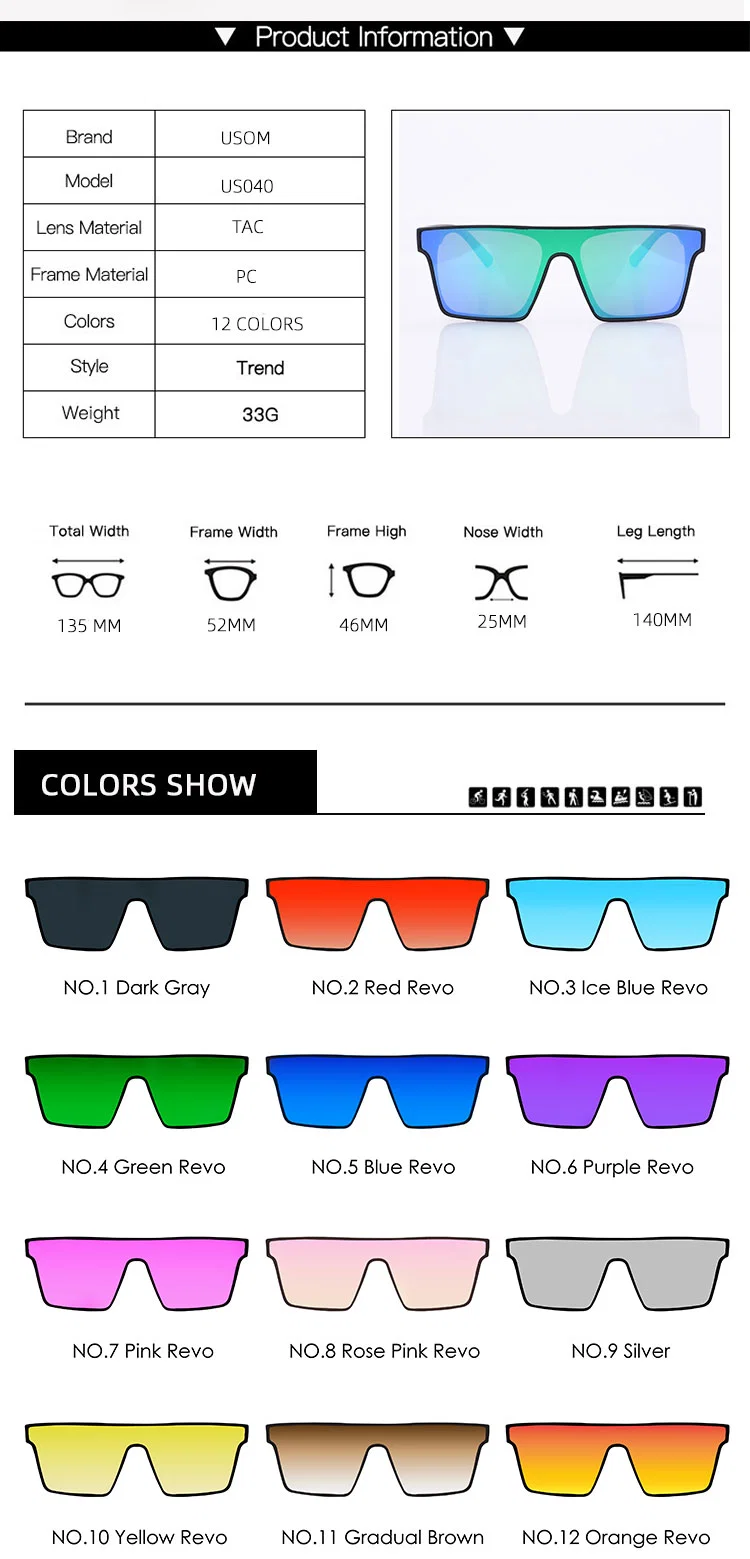Wholesale Fashion Street Oversized Women Men Sunglasses OEM Brand Designer Square Sun Glasses UV400