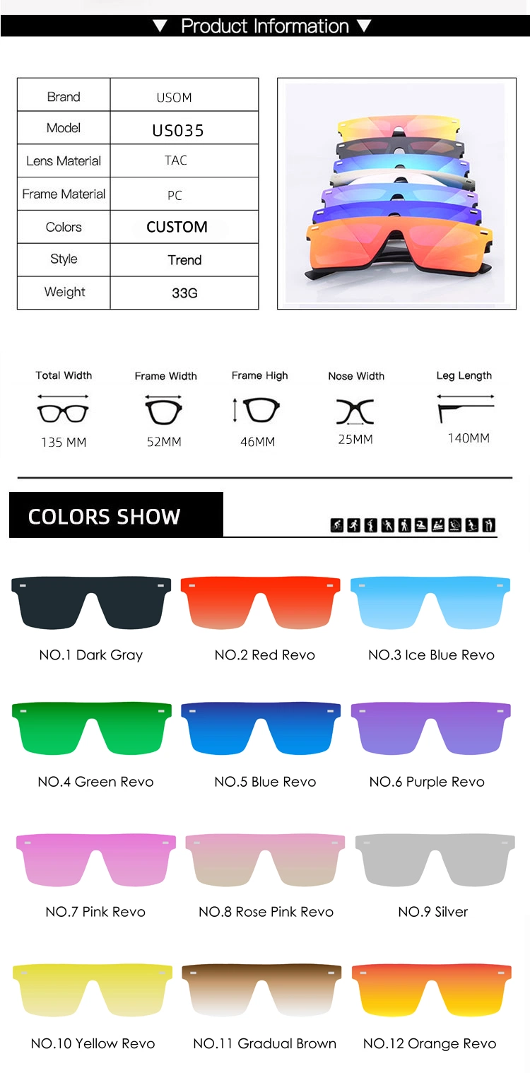 Usom Hot Sale Luxury Brand One Piece Sunglasses Women Eyewear Vintage Square Sun Glasses