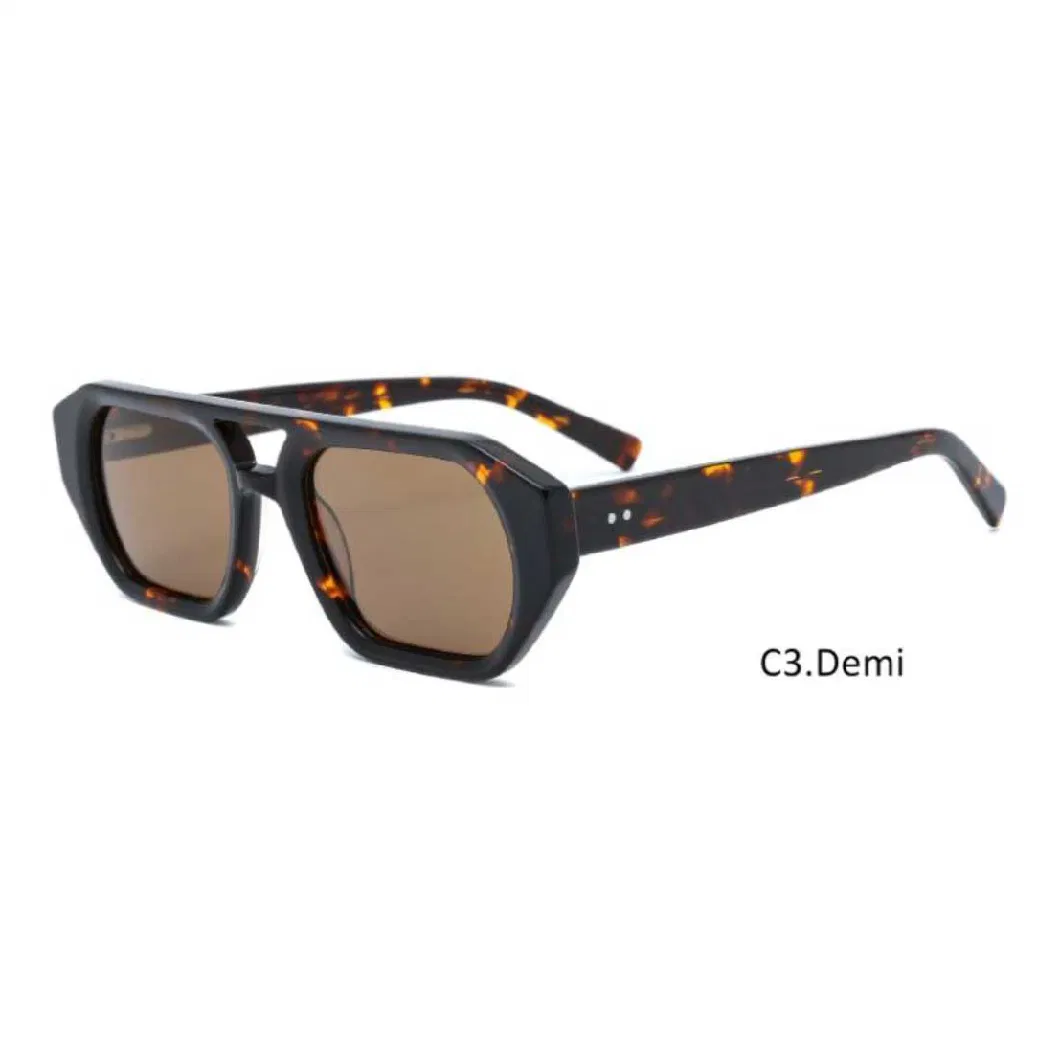 Acetate Geometric Shades Polarized Double Bridge Fashion UV400 Block Sunglasses