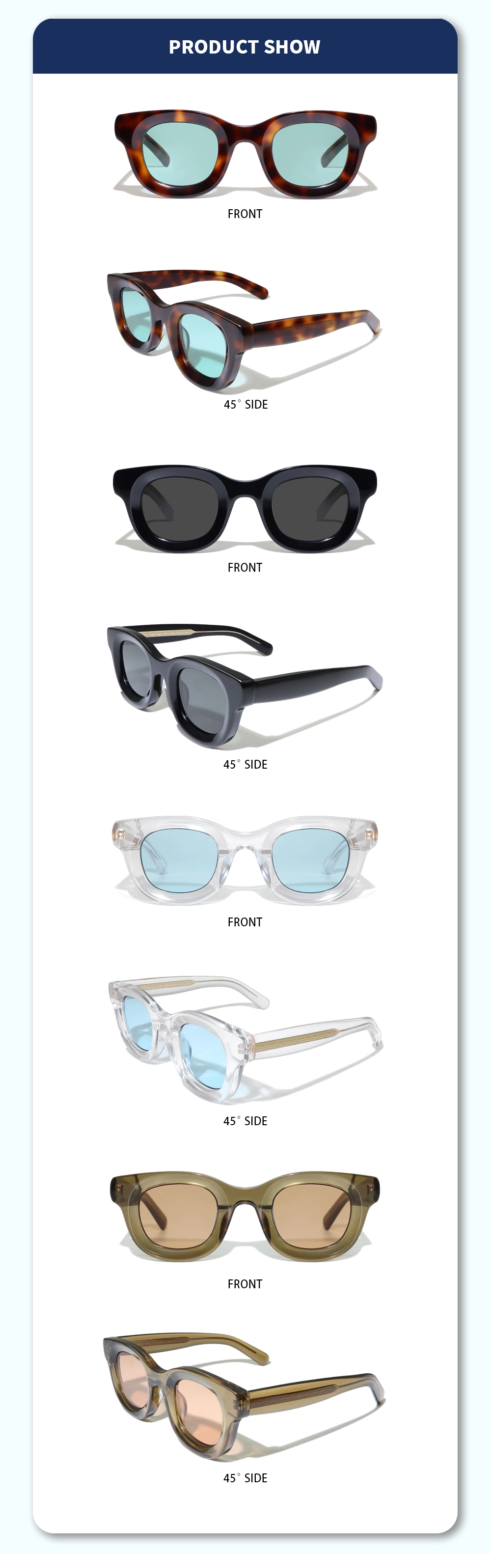 Yeetian Trending 2024 Vintage Bevel Cut Design Ladies Sunglasses Circular Acetate Shades