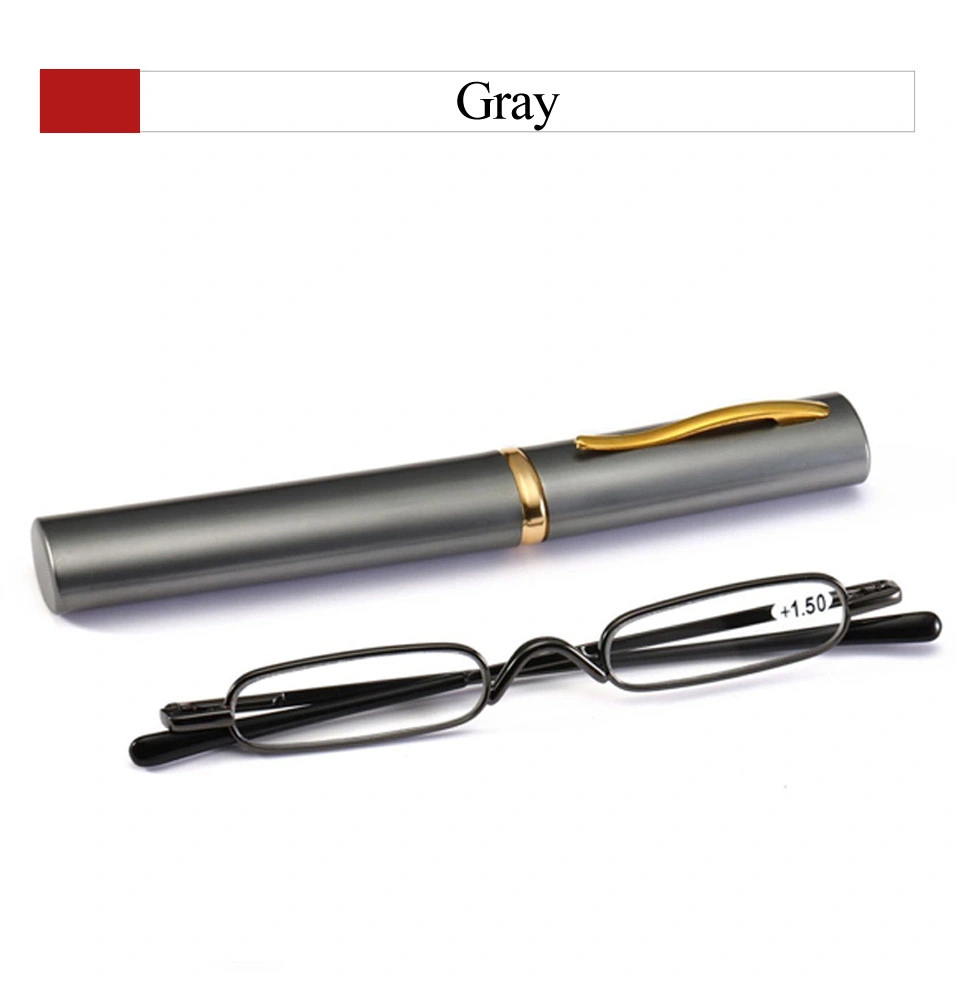Elegant Metal Frame Ultra-Thin Men Portable Mini Pocket Pen Reading Glasses with Box
