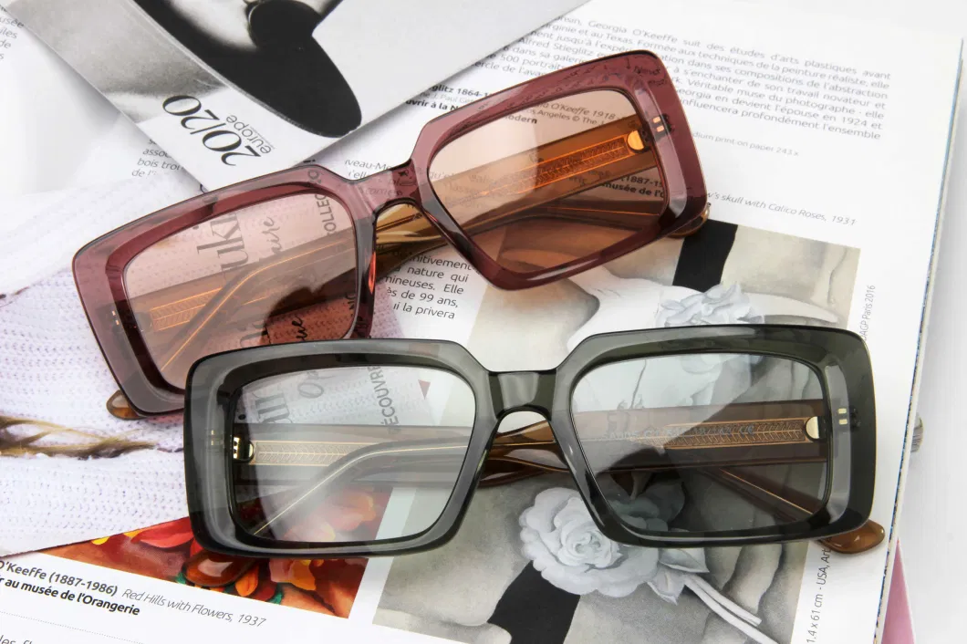 High Quality Rectangle Crystal Acetate Shades Block UV400 Fashionable Luxury Polarized Sunglasses 22SA005t