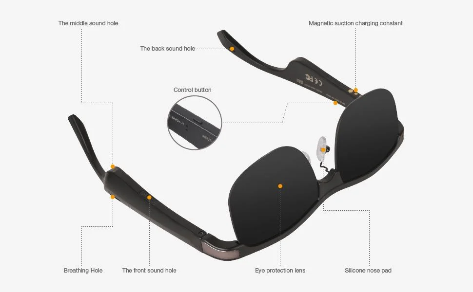 2023 Best Selling Bluetooth Audio Music UV400 Polarized Smart Sport Sun Glasses