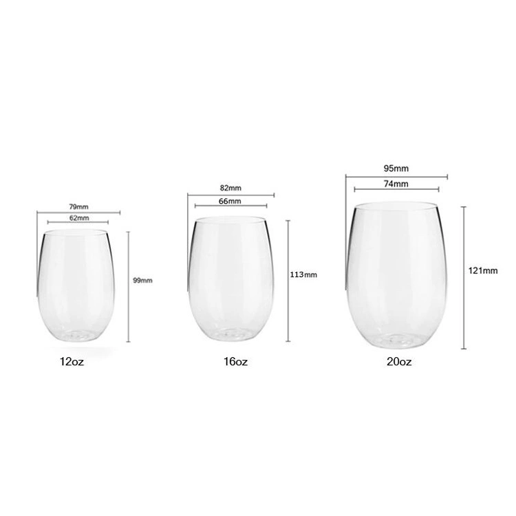 Dishwasher Safe 100% Tritan Drinking Glass Polycarbonate Wine Glass Plastic Stemless Red Wine Glasses