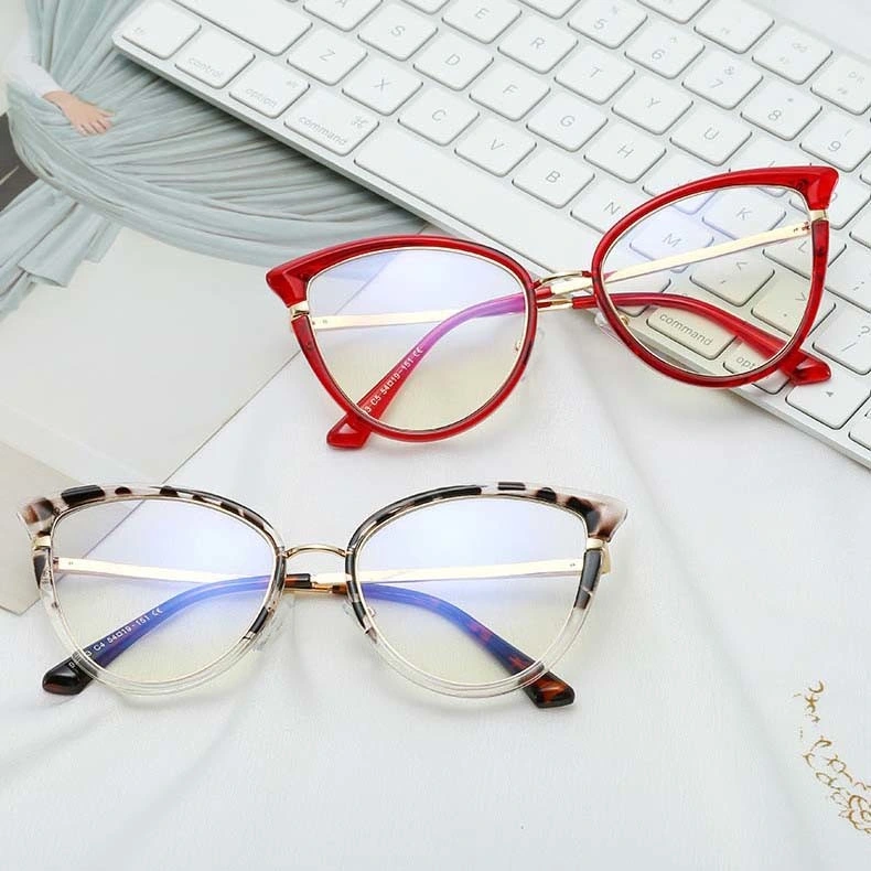 Wholesale New Cat Eye Metal Half Frame Fashion Women&prime;s Flat Light Mirror Blue Light Eye Protection Lens Frame Glasses