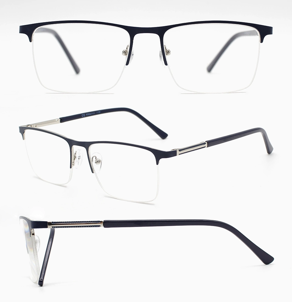 New Half Rim Square Frame Unique Design Temple Outdoor Optical Eyewear Fashion Anti Blue Light Metal Reading Glasses (WRM21057)