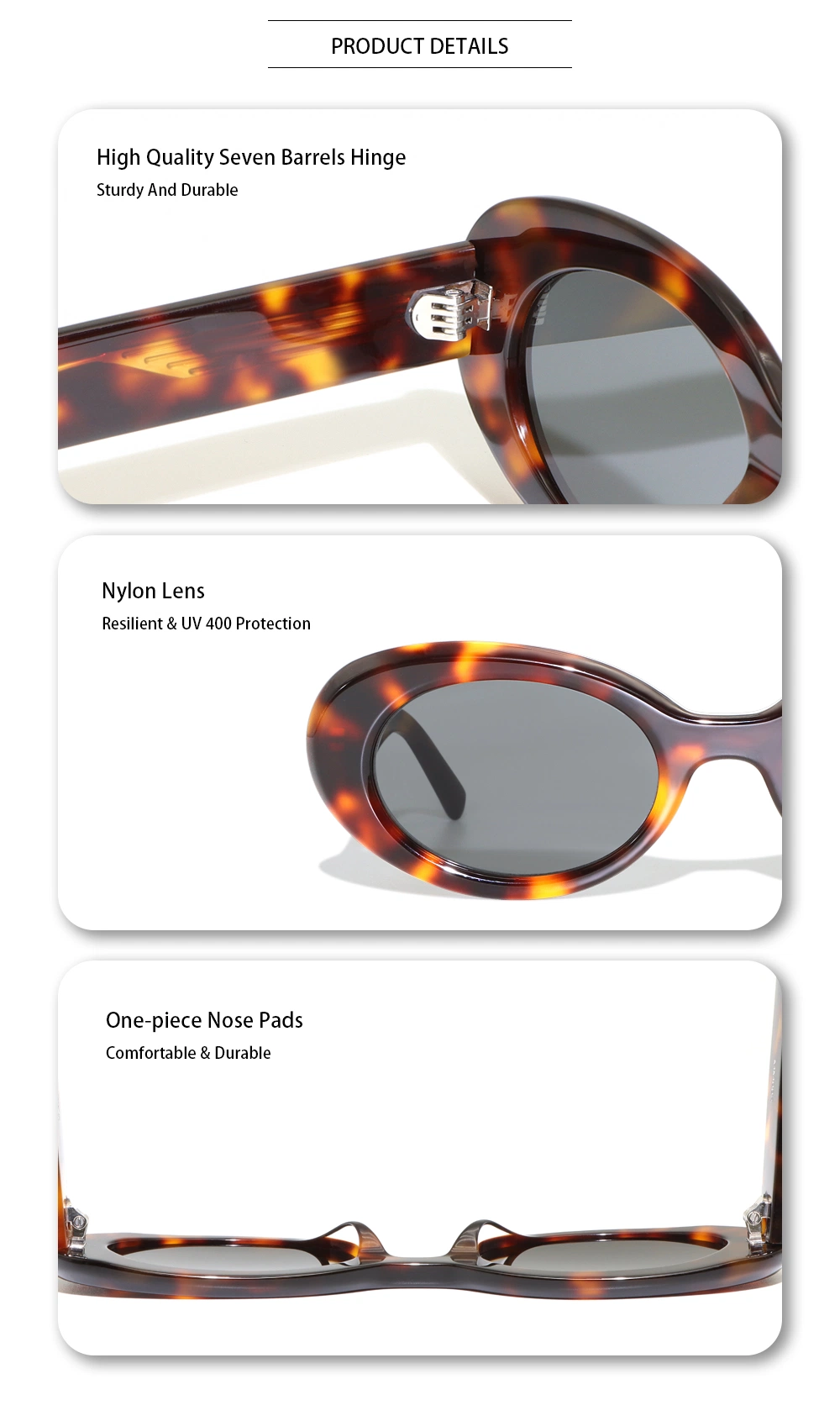 Yeetian Shade Luxury Brand Fashion Sun Glasses Retro Acetate Oval Womens Sunglasses